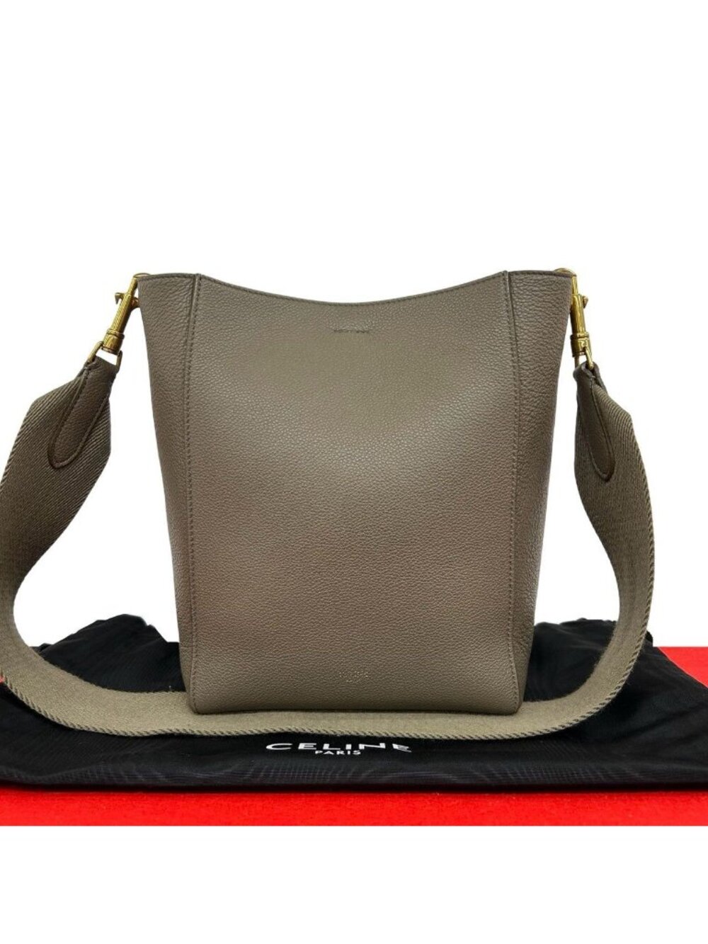 Celine Sangle Bucket Small Leather Shoulder Bag Cross Beige